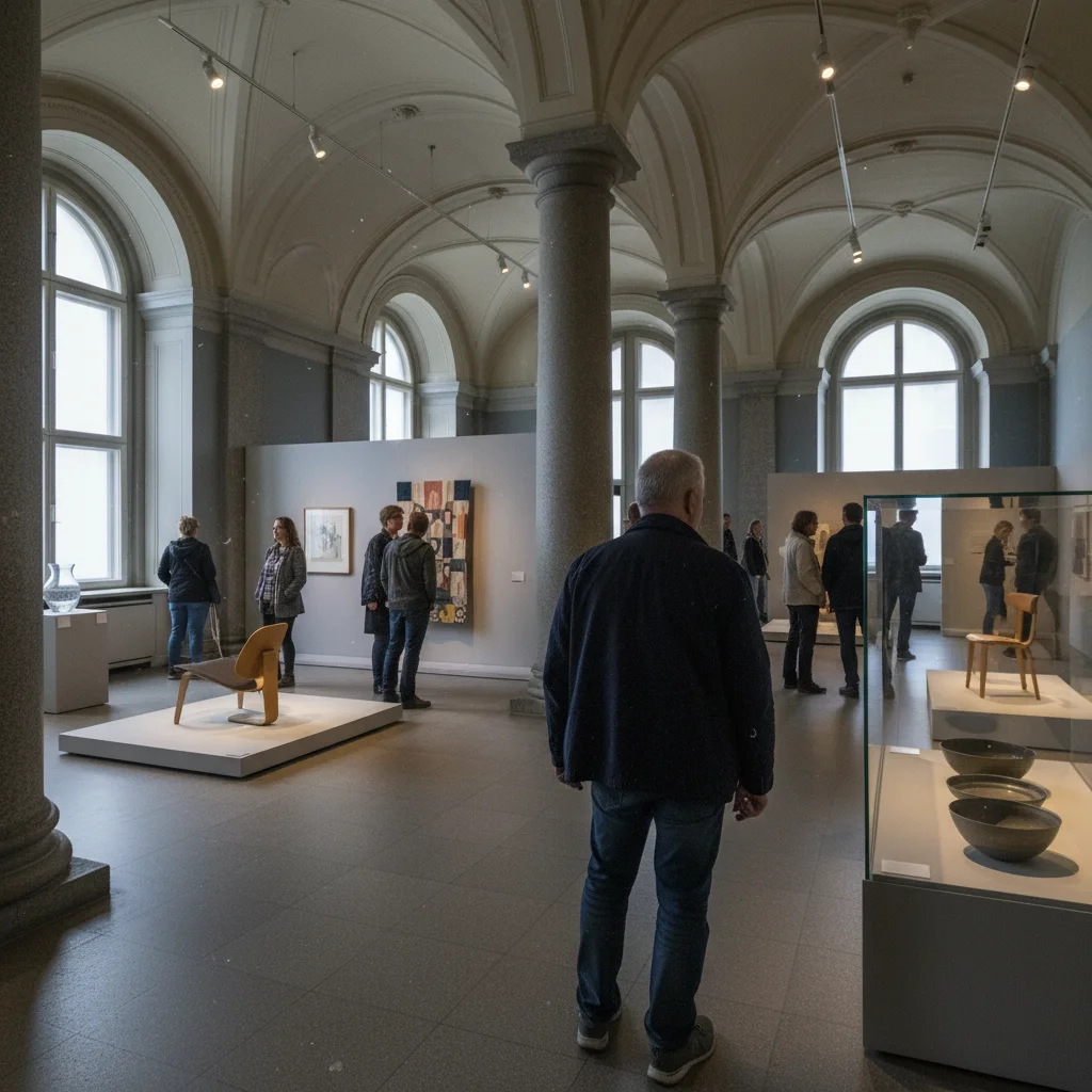 Innenansicht des Nationalmuseums in Stockholm mit Design- und Kunsthandwerksausstellung