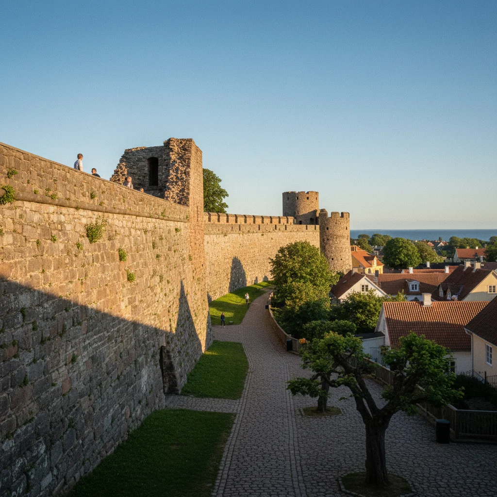 Die mittelalterliche Ringmauer von Visby auf Gotland im Sonnenlicht