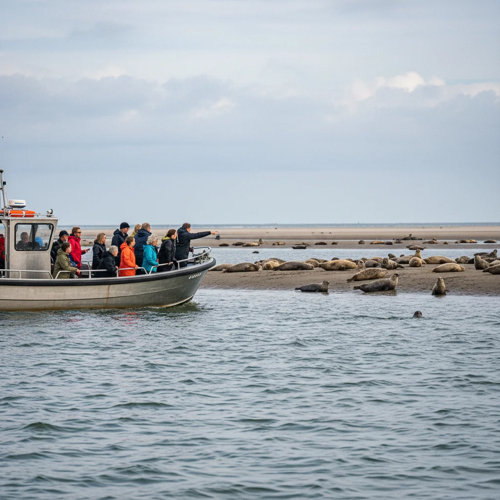 Ausflugsboot bei einer Seehundsafari im dänischen Wattenmeer