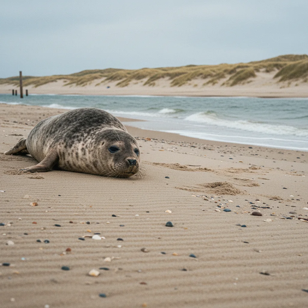 Kegelrobbe am Strand der dänischen Küste