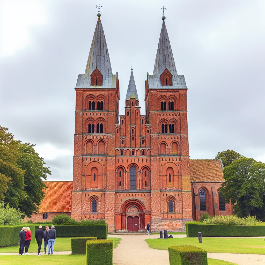 Der gotische Dom von Roskilde und Wikingerschiffe im Museum am Roskilde Fjord