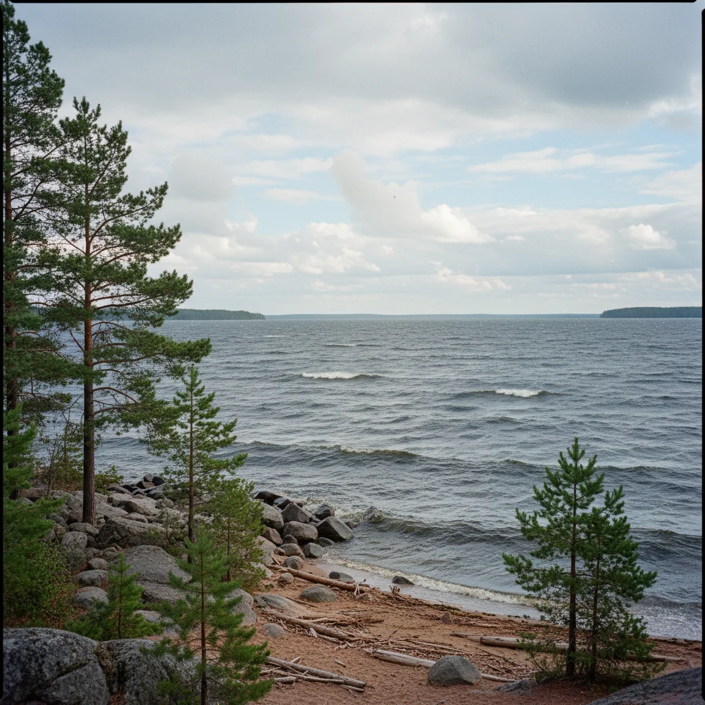 Panoramablick über den Vänern, den grössten See der EU, bei Sonnenuntergang