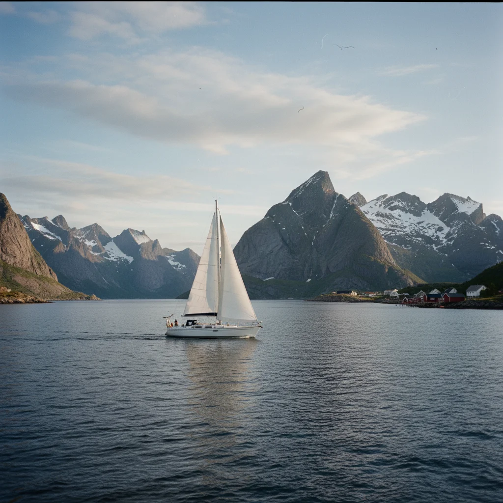 Segelboot vor der Küste der Lofoten