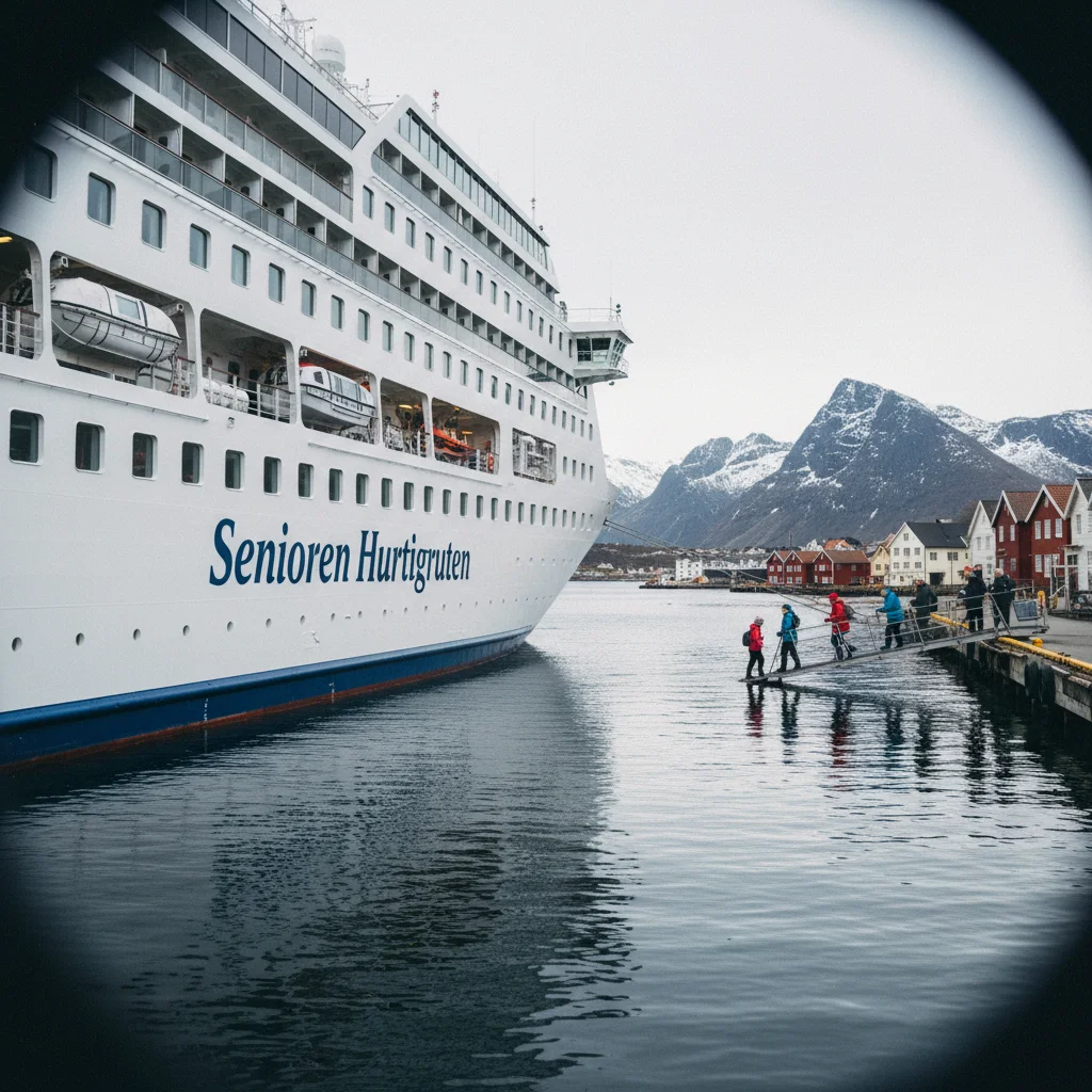 Hurtigruten Schiff vor der norwegischen Küste mit Bergen