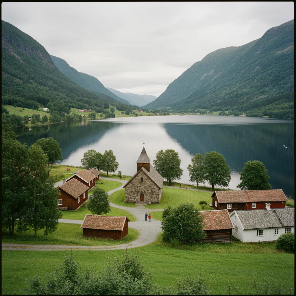 Der Byglandsfjord mit ruhigem Wasser und grünen Ufern