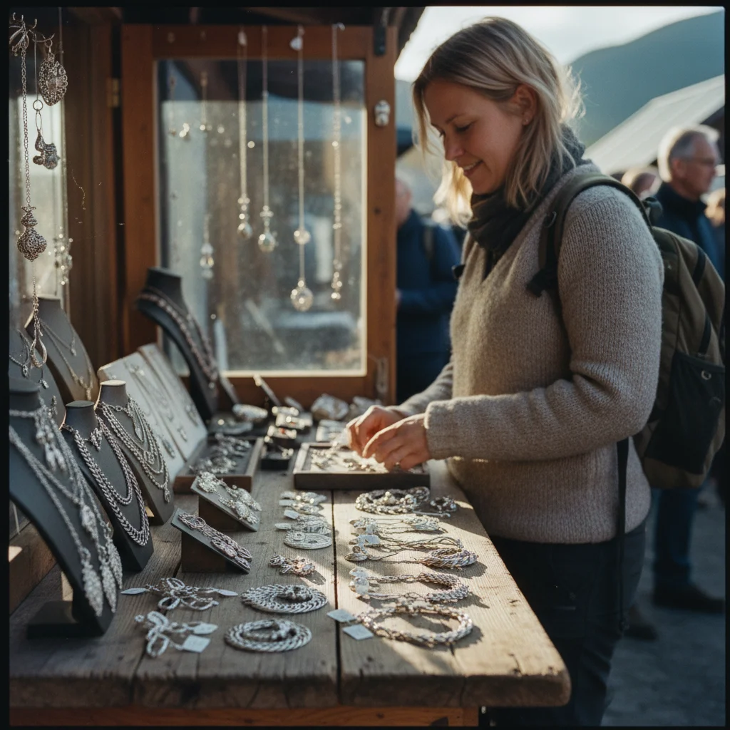 Traditioneller Setesdal-Silberschmuck auf dunklem Samt