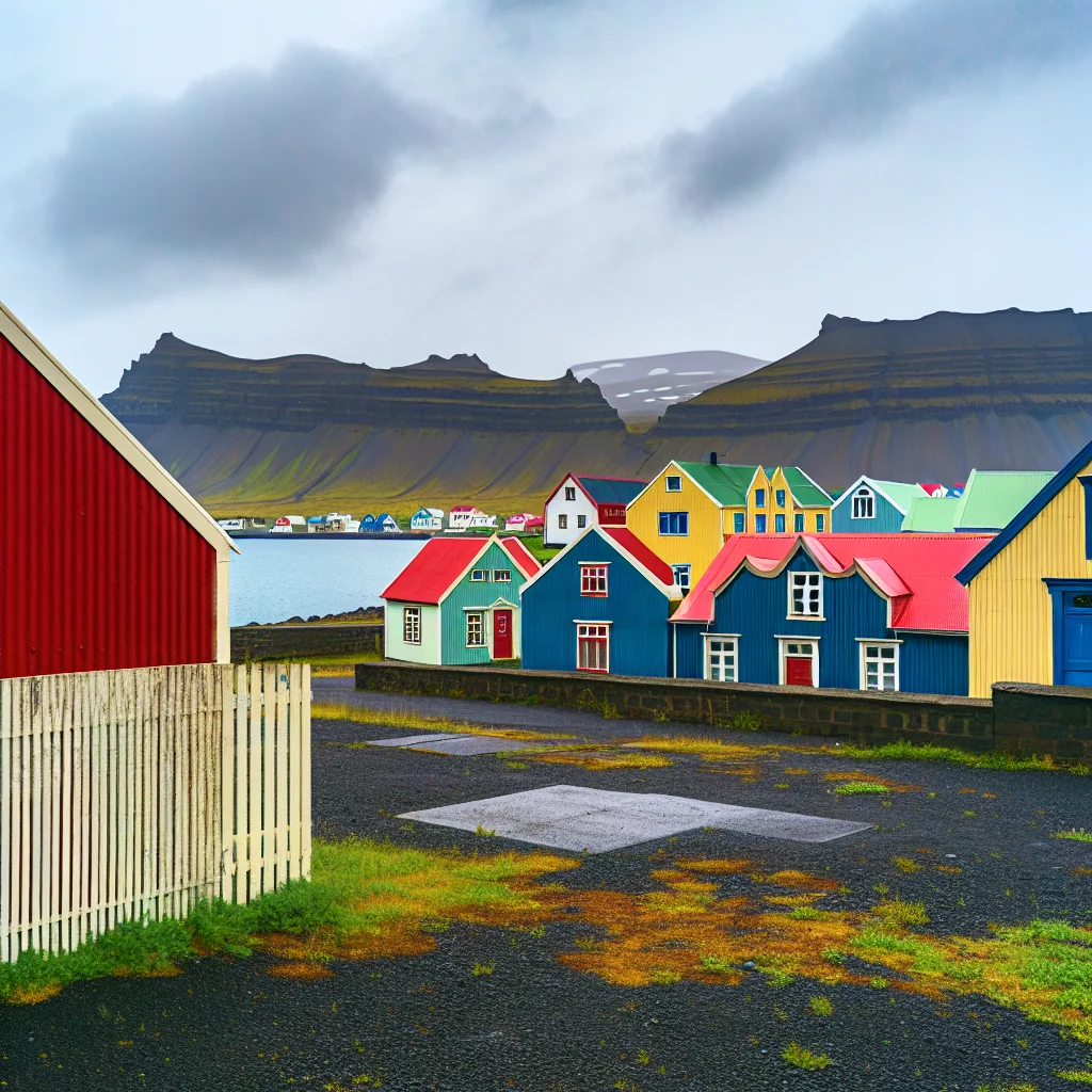 Bunte Holzhäuser in Seyðisfjörður am Fjord