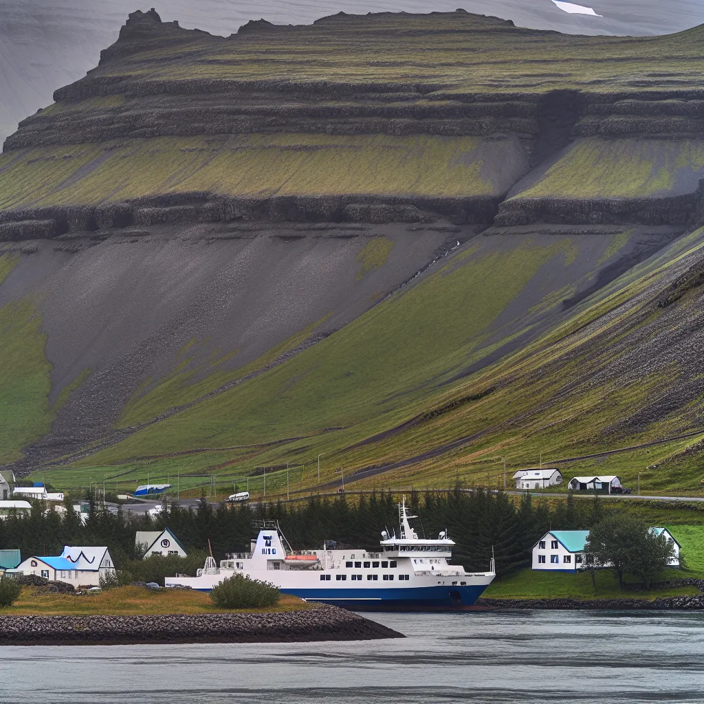 Smyril Line Fähre im Fjord von Seyðisfjörður