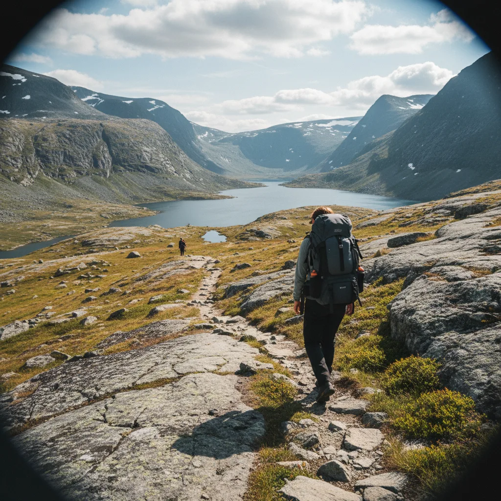 Wanderer auf einem Bergpfad in Norwegen