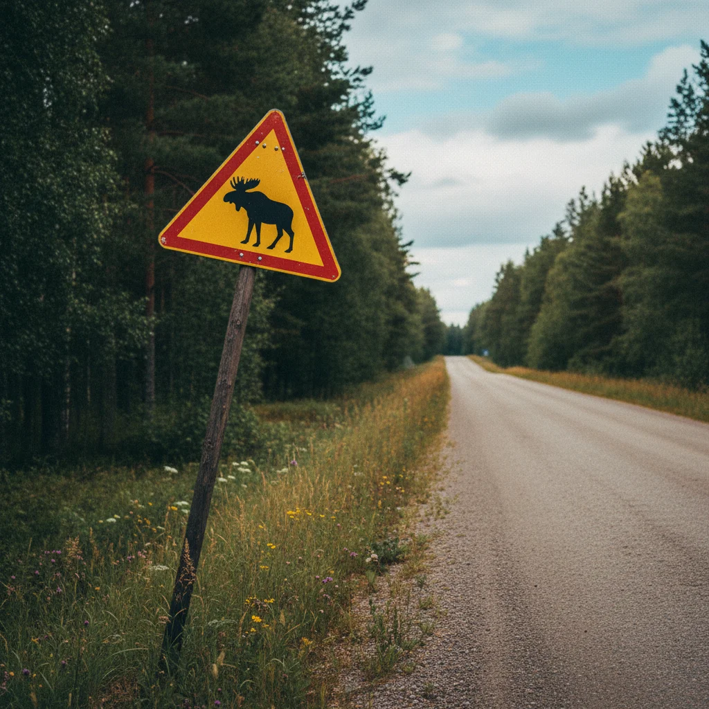 Elch-Warnschild an einer schwedischen Landstraße