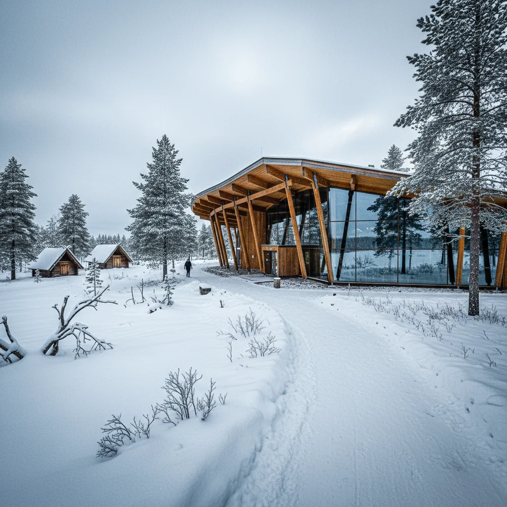 Außenansicht des Siida Sámi Museums in Inari, Finnisch-Lappland