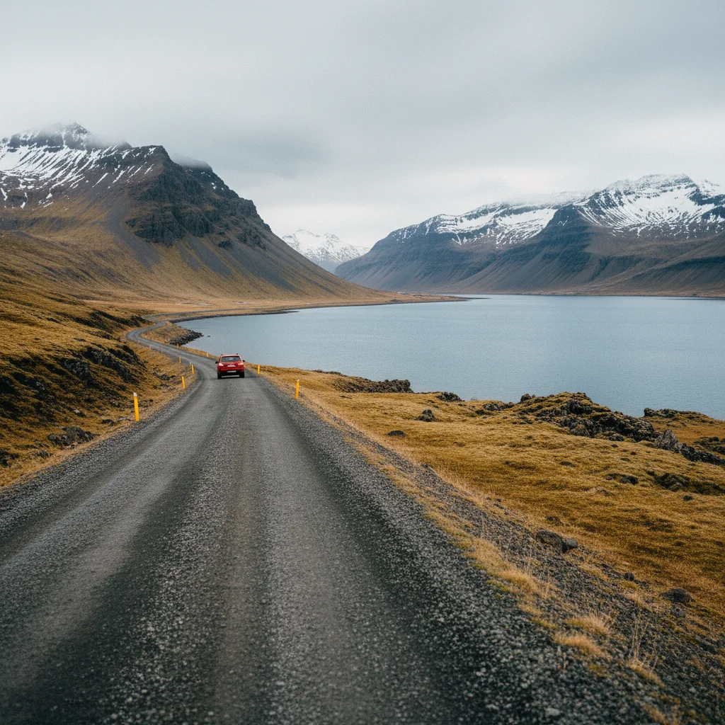 Straße entlang des Silver Circle mit Fjordblick in Nordisland
