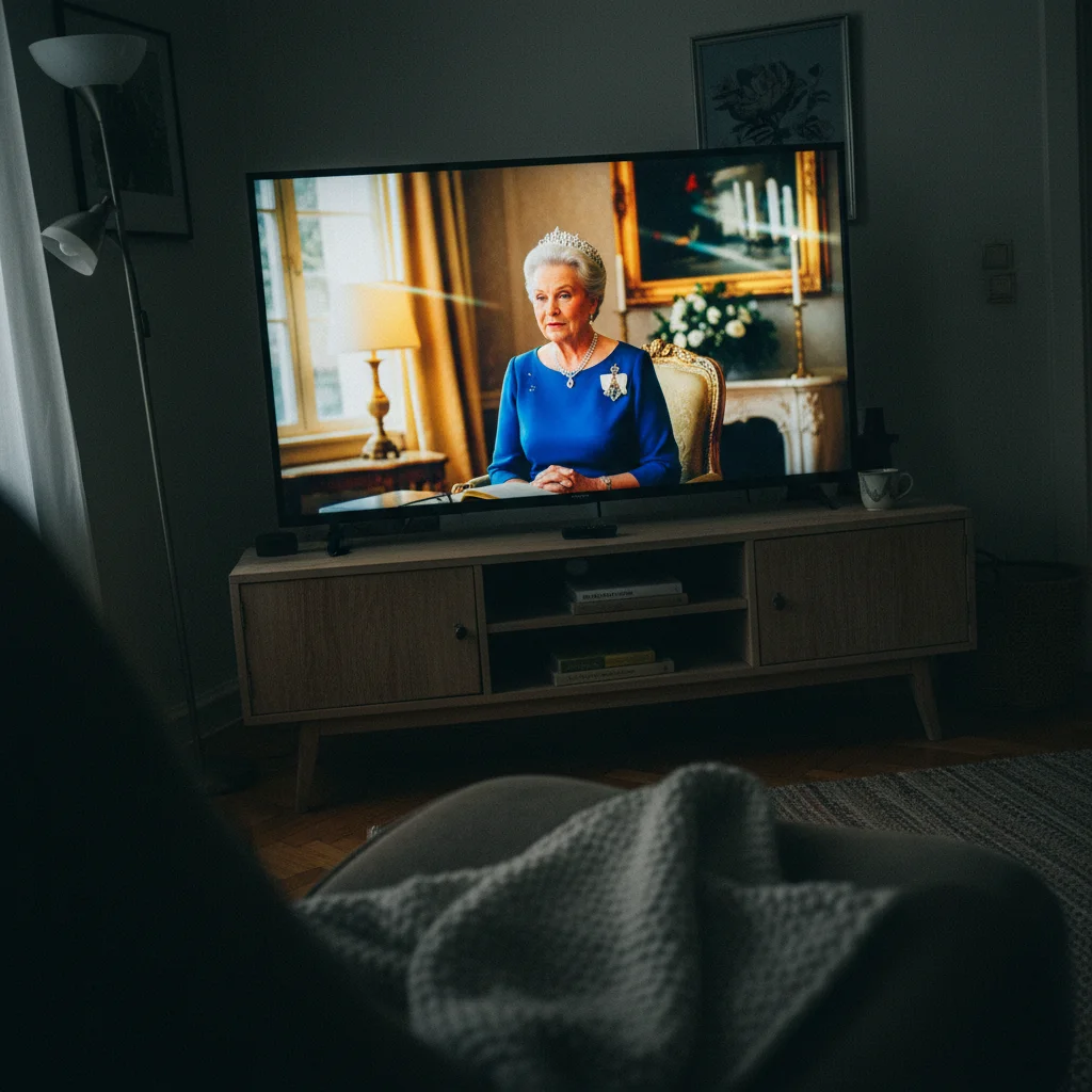 Fernsehbildschirm mit der königlichen Neujahrsansprache