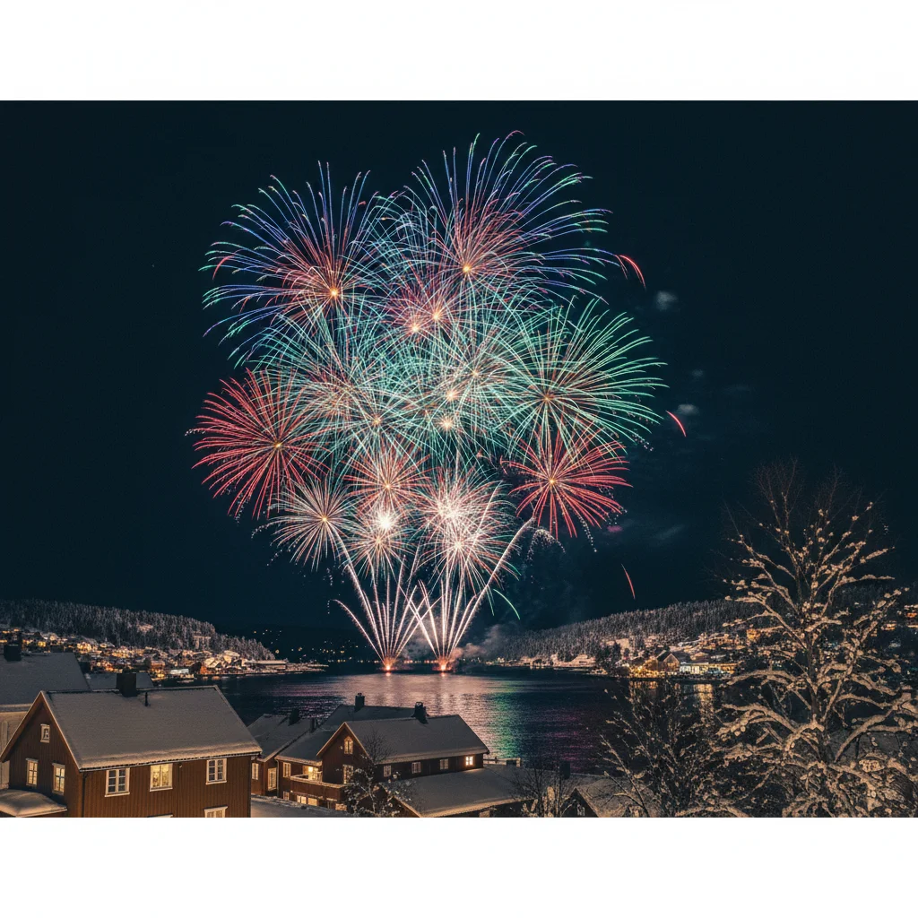 Buntes Silvesterfeuerwerk am Nachthimmel
