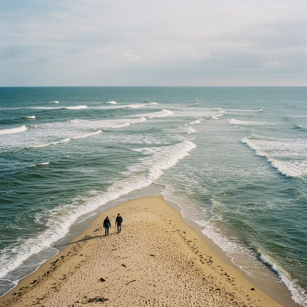 Die Landspitze Grenen bei Skagen, wo Nordsee und Ostsee aufeinandertreffen