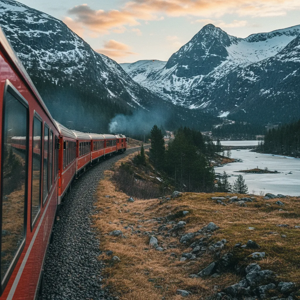 Zug fährt durch norwegische Berglandschaft