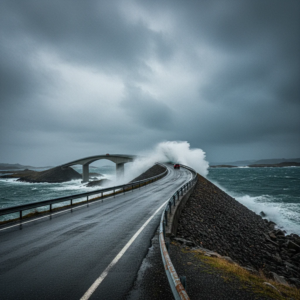 Die Atlantikstraße in Norwegen bei stürmischem Wetter
