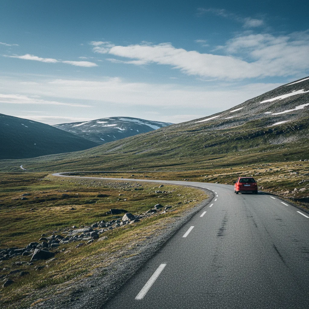 Autofahrt über einen norwegischen Bergpass