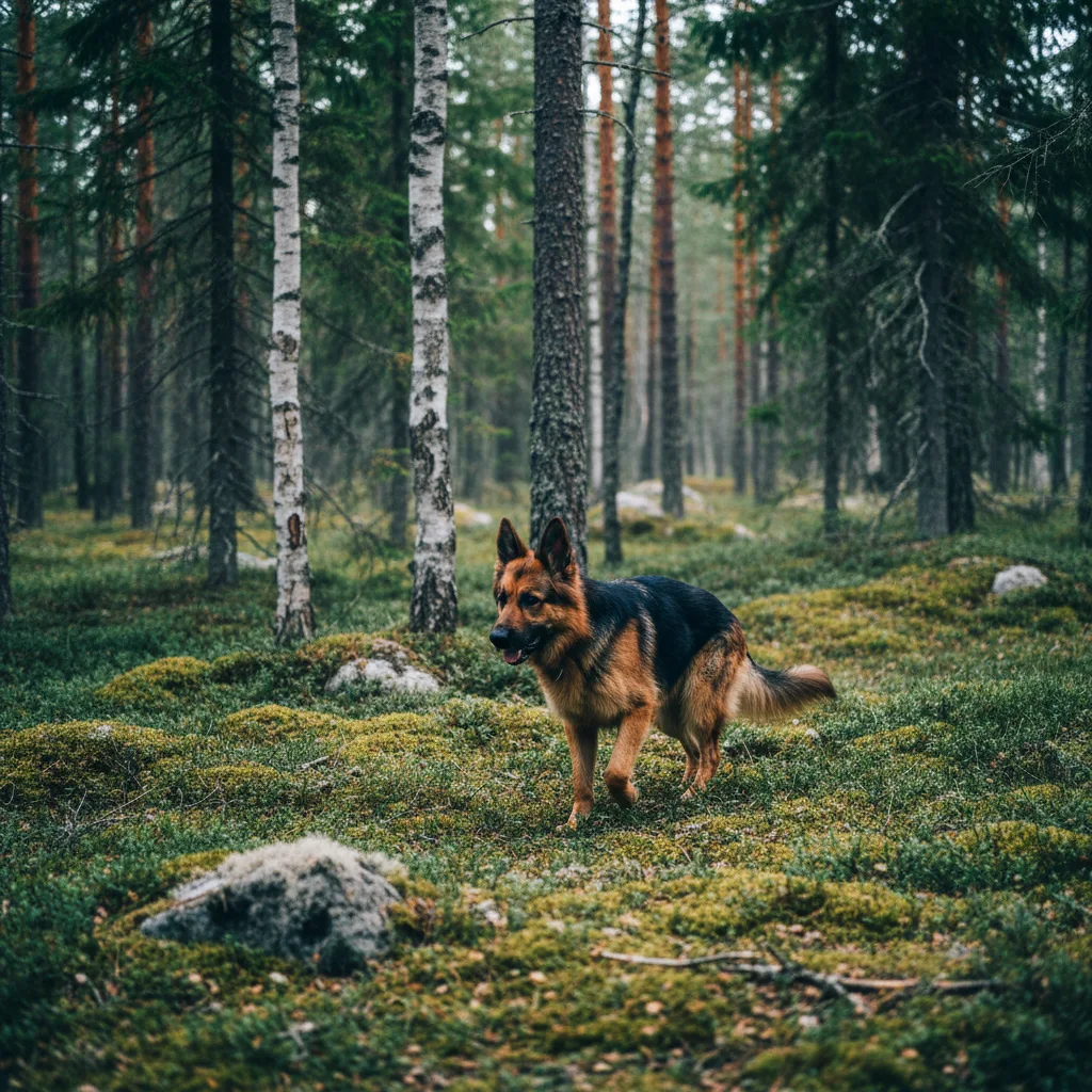 Hund im schwedischen Wald