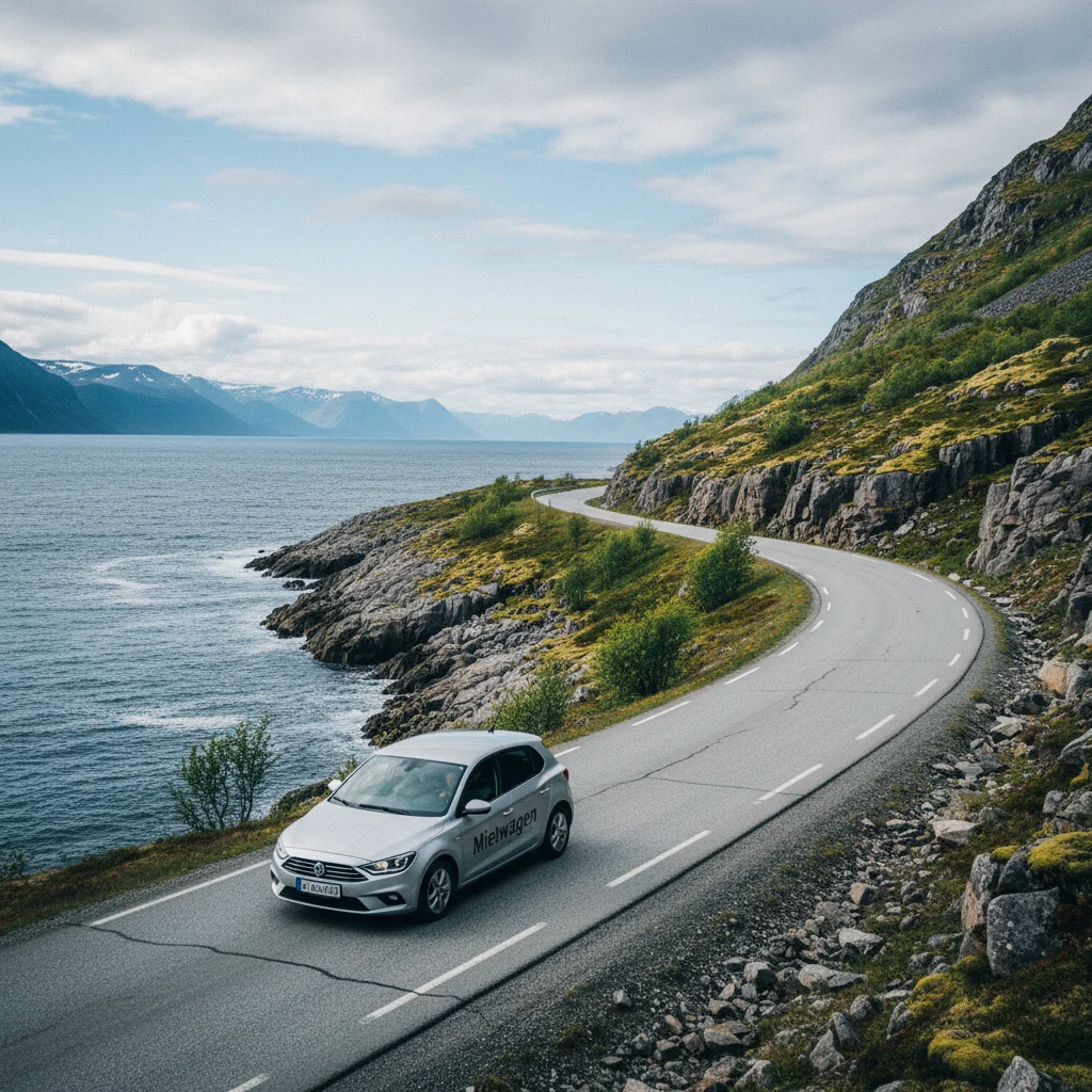 Mietwagen auf einer norwegischen Küstenstraße