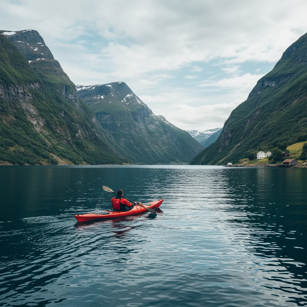 Kajakfahrer auf einem norwegischen Fjord