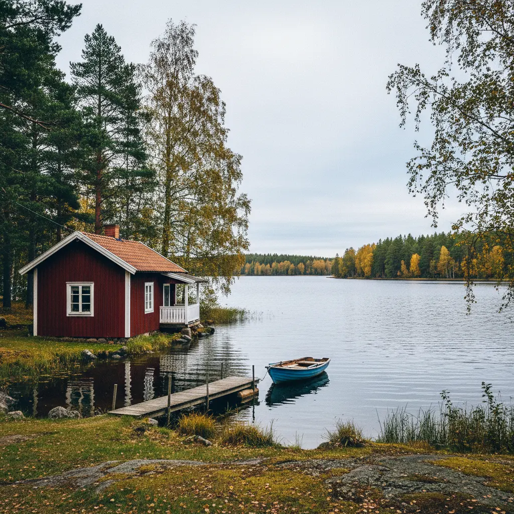 Rotes Ferienhaus an einem schwedischen See