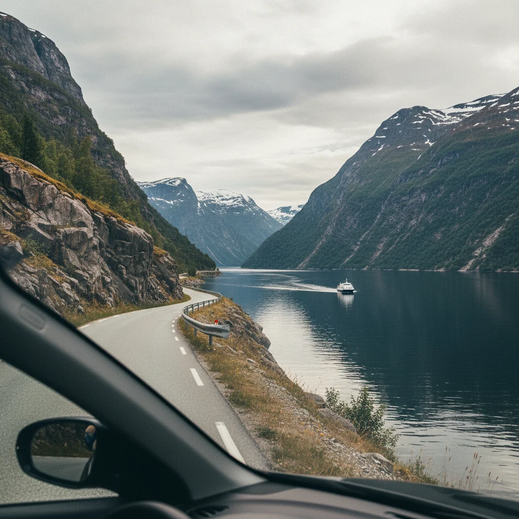 Autofahrt entlang eines norwegischen Fjords