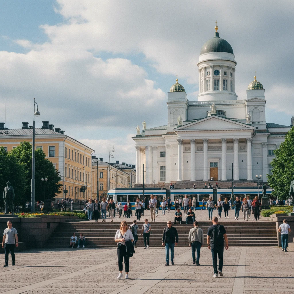 Der weiße Dom von Helsinki am Senatsplatz im Sommer