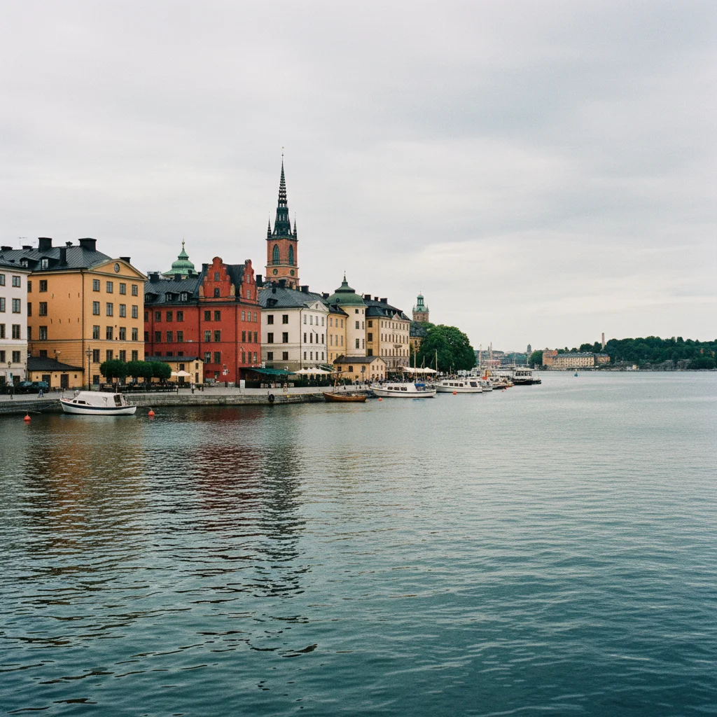 Blick auf die Stockholmer Altstadt Gamla Stan vom Wasser aus