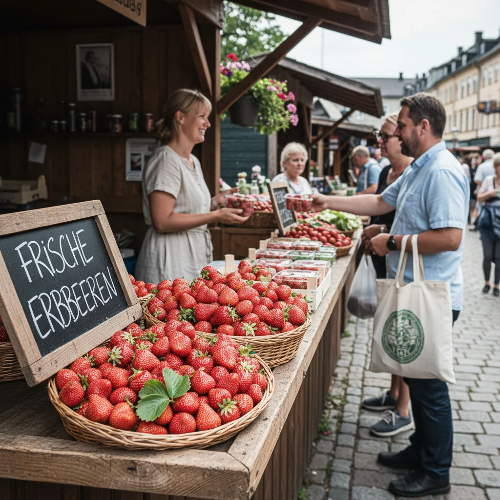 Frische Erdbeeren auf einem skandinavischen Sommermarkt