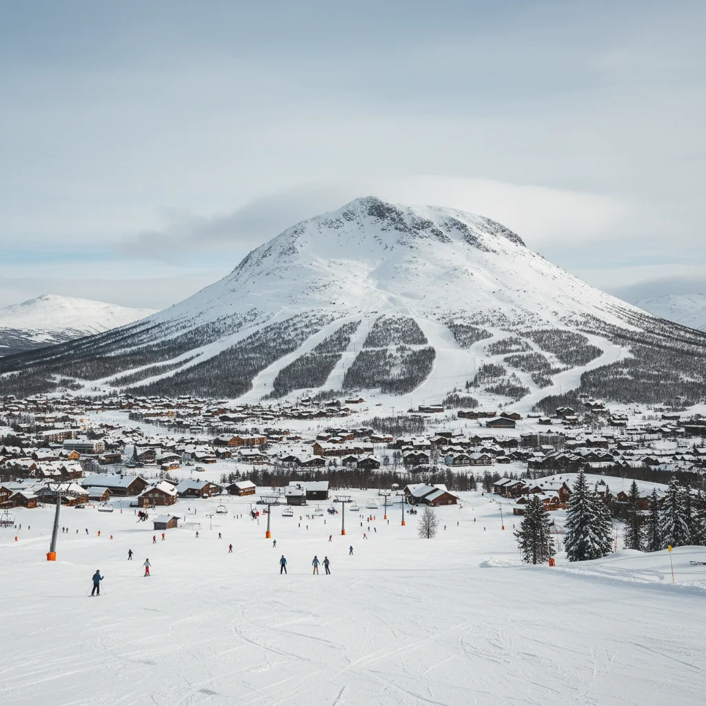 Panoramablick auf das Skigebiet Åre in Schweden mit dem Åreskutan im Hintergrund