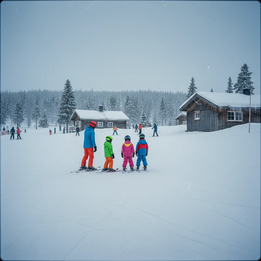 Familie auf der Skipiste im Skigebiet Sälen mit sanften, breiten Hängen