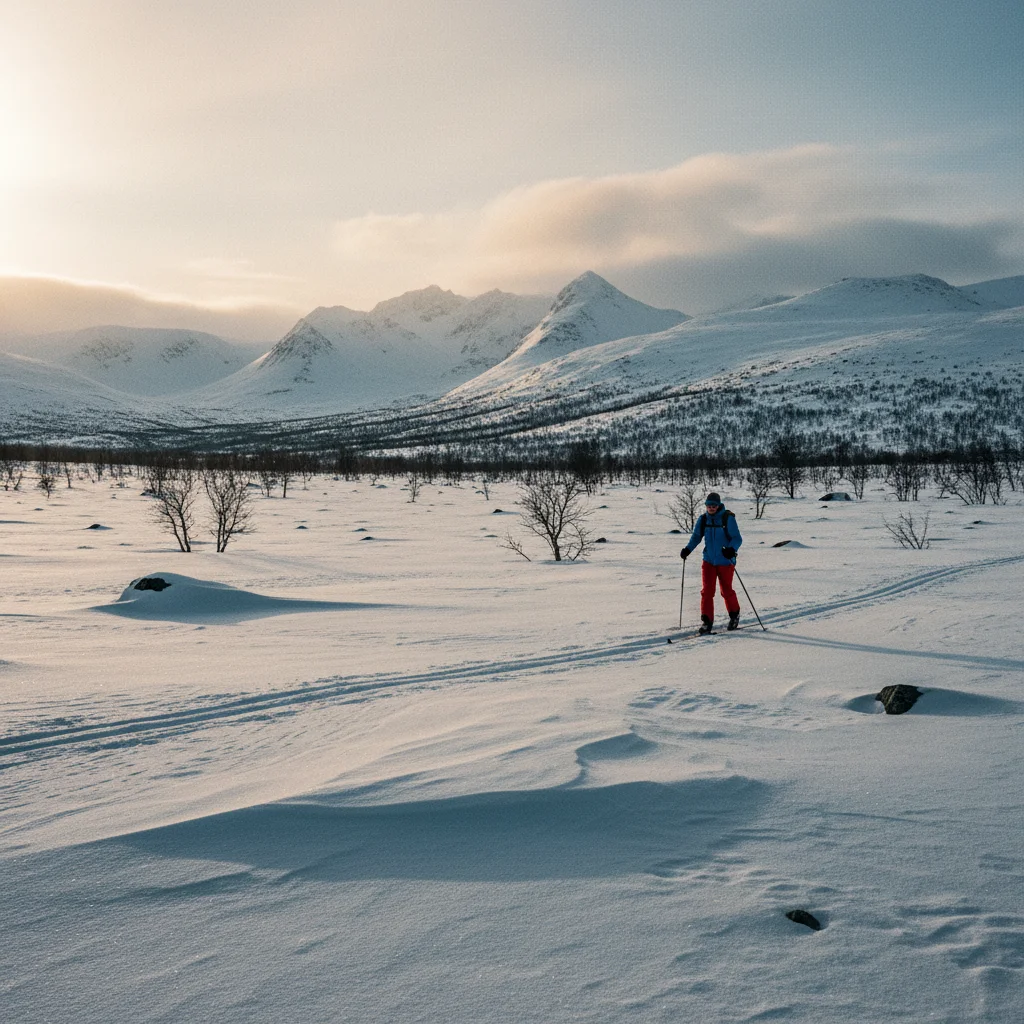 Skilanglauf auf dem Kungsleden in Schwedisch-Lappland mit Bergpanorama