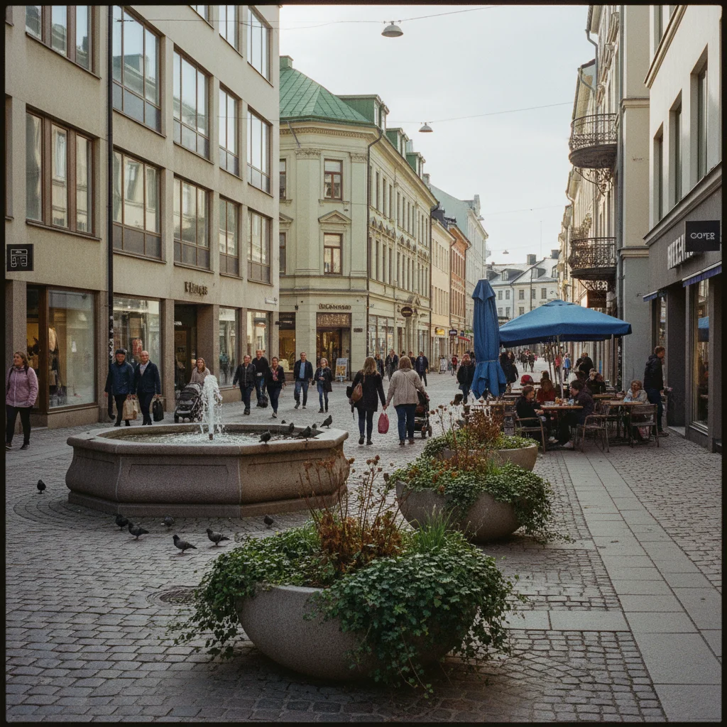 Skövde Innenstadt mit Fußgängerzone und Geschäften