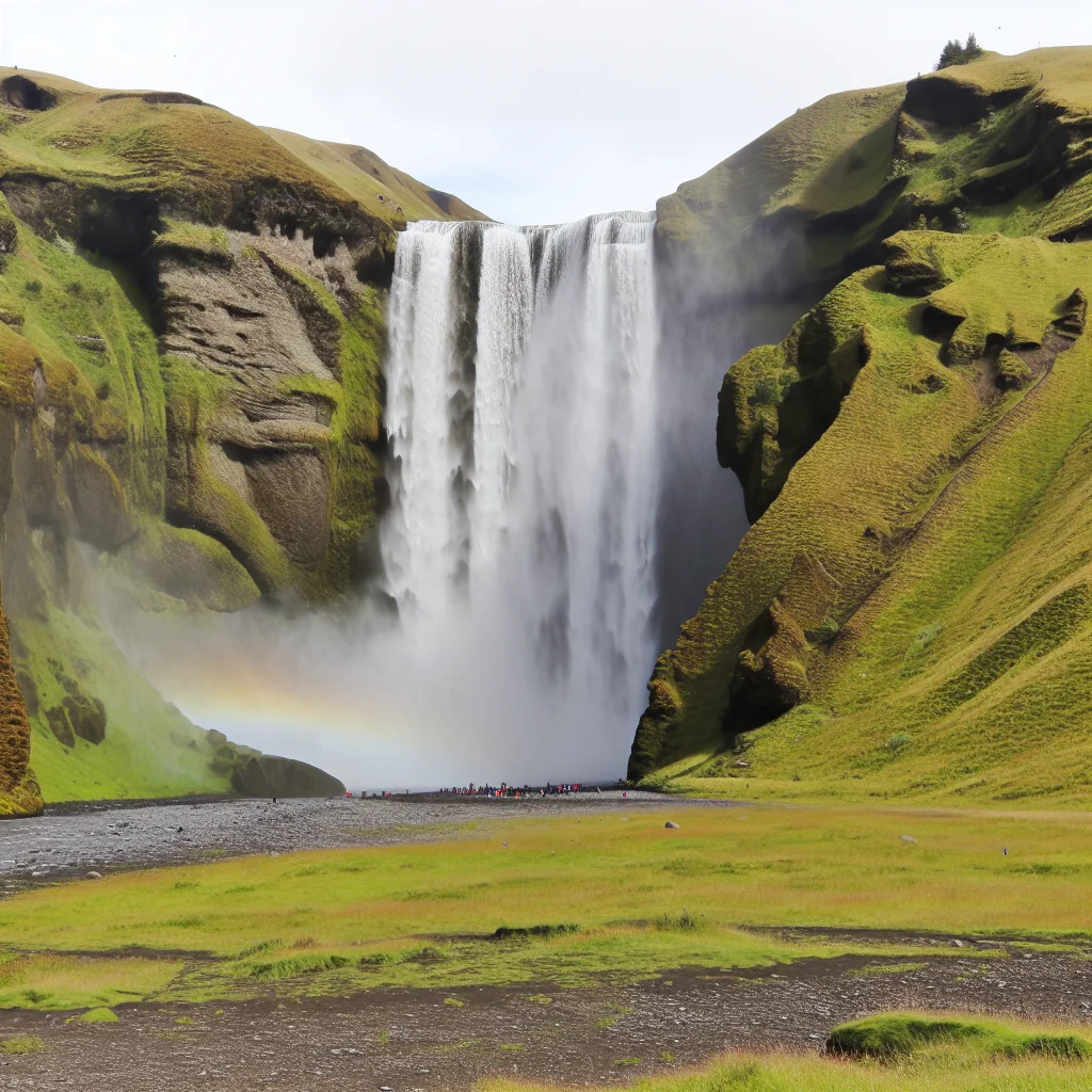Skógafoss Wasserfall in Südisland mit Regenbogen