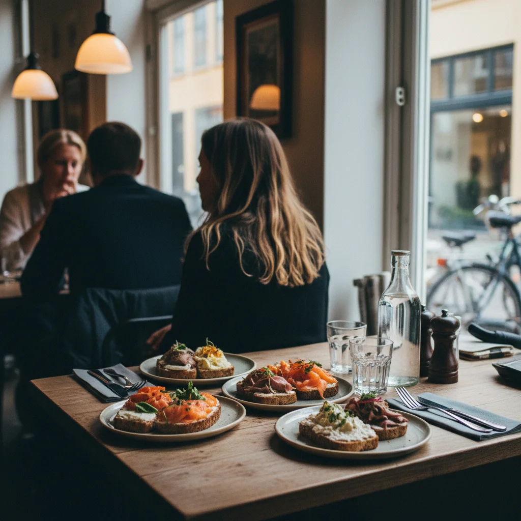 Gemütliches Smørrebrød-Restaurant in Kopenhagen mit gedecktem Tisch