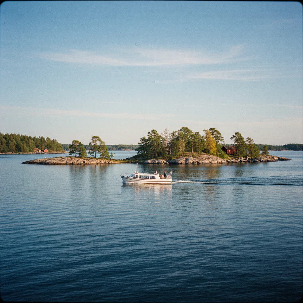 Boot in den Schären vor Söderhamn mit felsigen Inseln und klarem Wasser