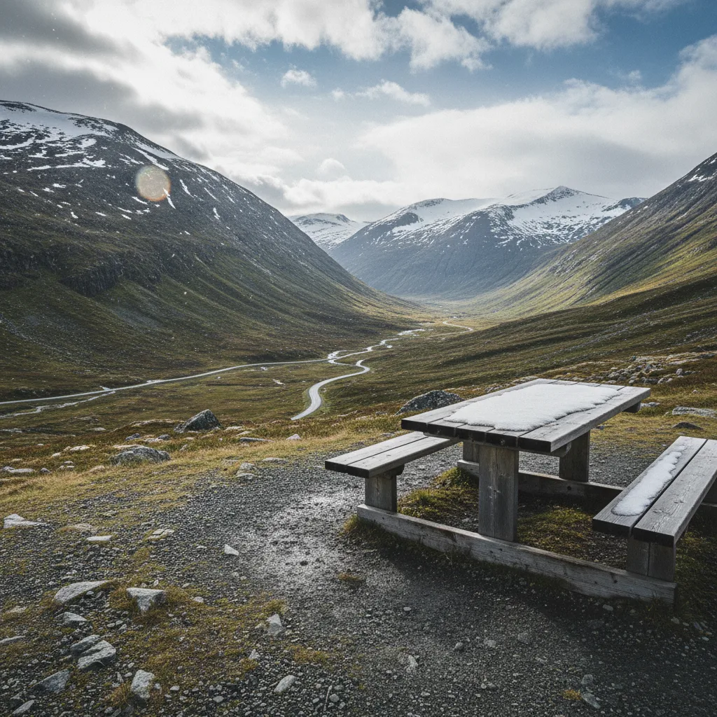 Architektonisch gestalteter Rastplatz am Sognefjellet