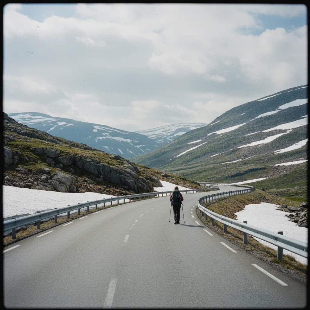 Schneefelder entlang der Sognefjellet-Straße im Hochsommer