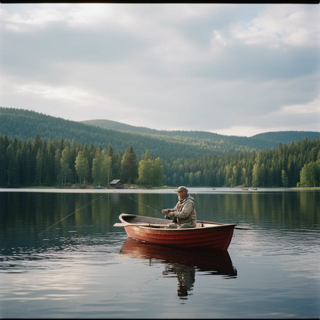Angler am norwegischen Fjord im Sommer