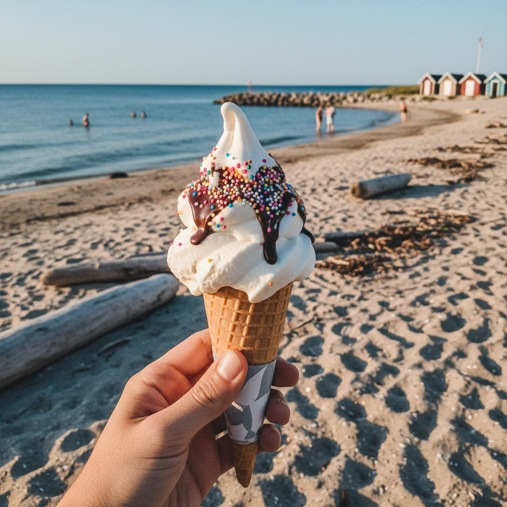 Dänisches Softeis im Sommer am Strand