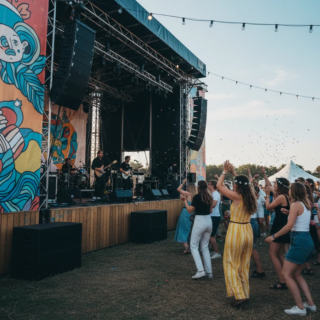 Sommerliches Musikfestival in Dänemark mit Bühne und Publikum