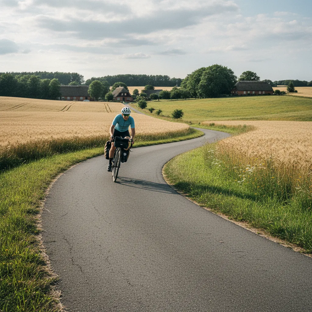 Radfahrer auf einem Radweg durch die dänische Sommerlandschaft