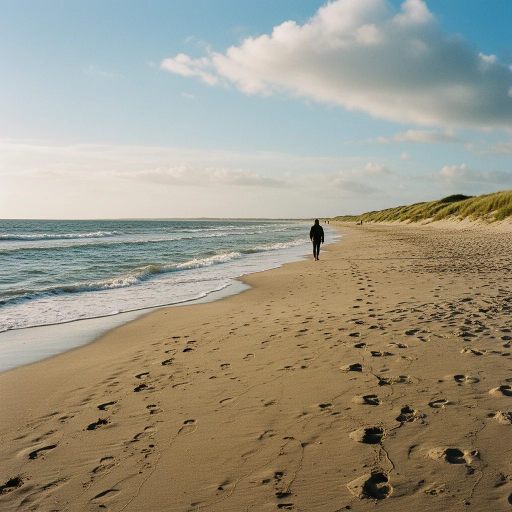 Breiter Sandstrand an der dänischen Nordseeküste im Sommer