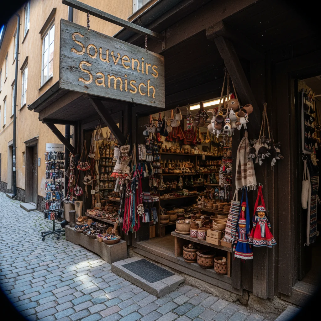 Samisches Kunsthandwerk mit Armbaendern, Messern und Lederarbeiten