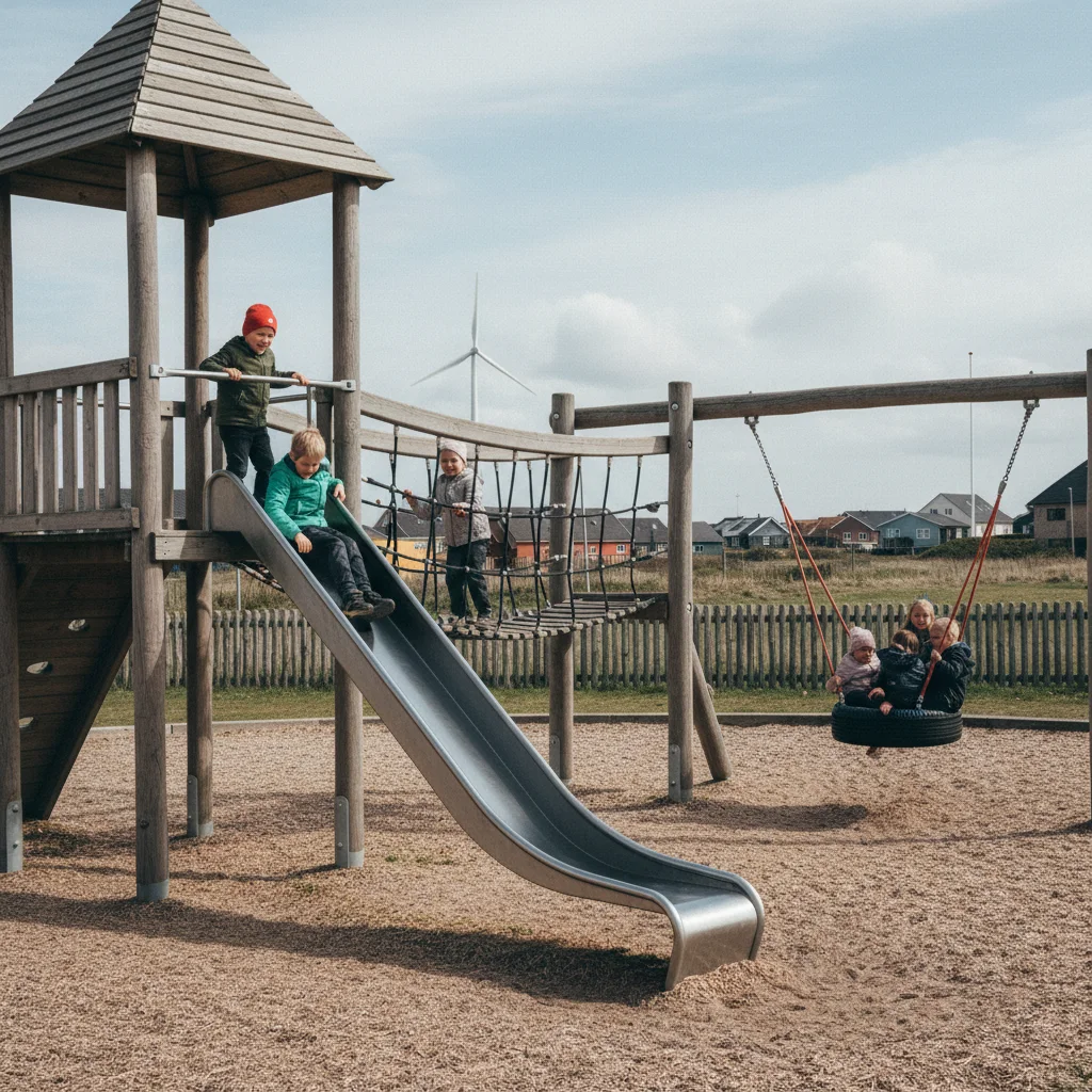Kinder auf einem Kletterspielplatz in Dänemark