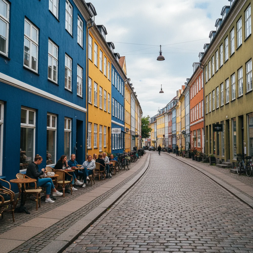 Die Istedgade in Vesterbro mit Cafés und bunten Fassaden
