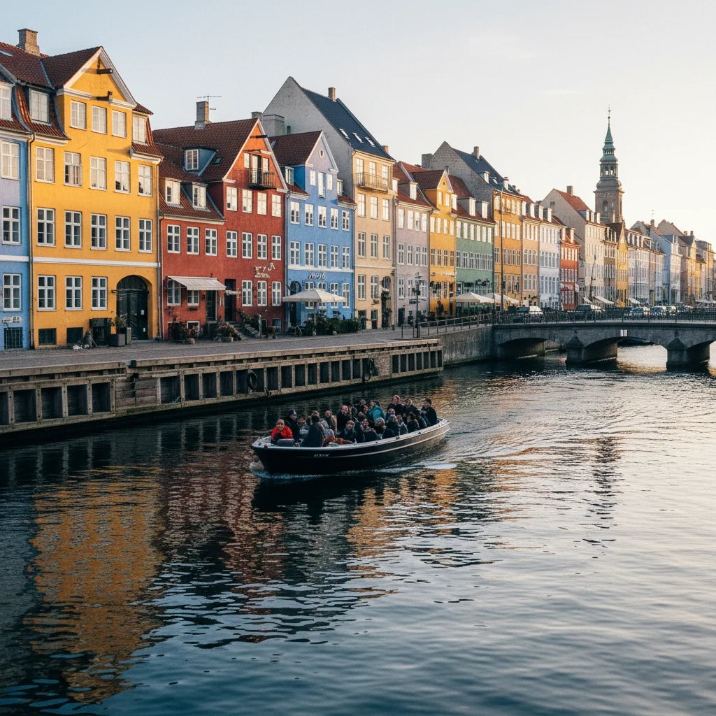 Kanalfahrt durch Kopenhagen mit Blick auf bunte Häuser am Wasser