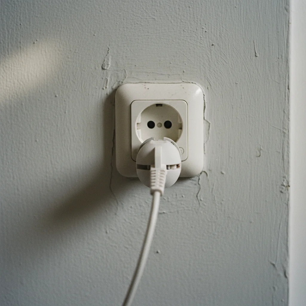 Schwedische Steckdose vom Typ F (Schuko) mit eingestecktem Stecker