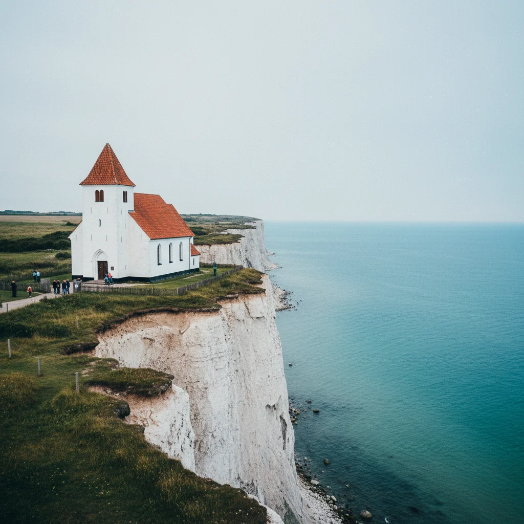 Højerup Gamle Kirke an der Klippenkante von Stevns Klint